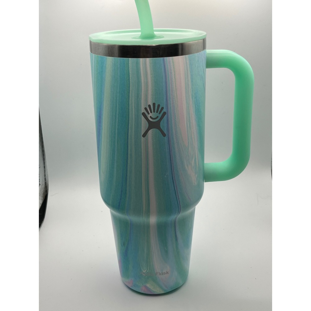 Hydro Flask 40 oz All Around Travel Tumbler Tie Dye Teal Blue Pink Swirl Handle
